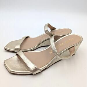 Stuart Weitzman Aleena Wedge Slide Sandal Women's Gold Size US9B EU39.5